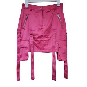 Poster Grl Dolls Kill Hot Pink Satin Cargo Mini Skirt Utility Straps small punk